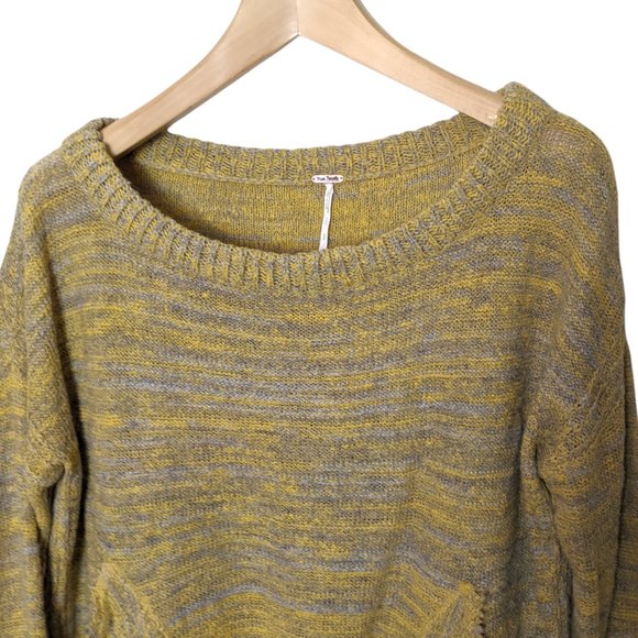 Free People In My Pocket Small Marled Yellow Cotton Blend Pullover Sweater - Picture 5 of 7
